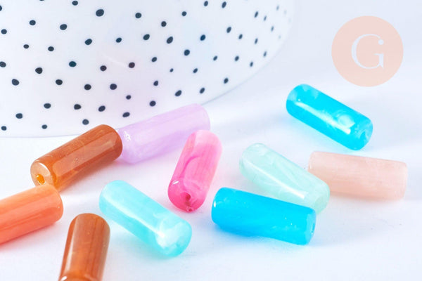 Perle tube imitation gemme plastique multicolore 20mm , perle plastique coloré, couleurs mélangées, x10 G6401