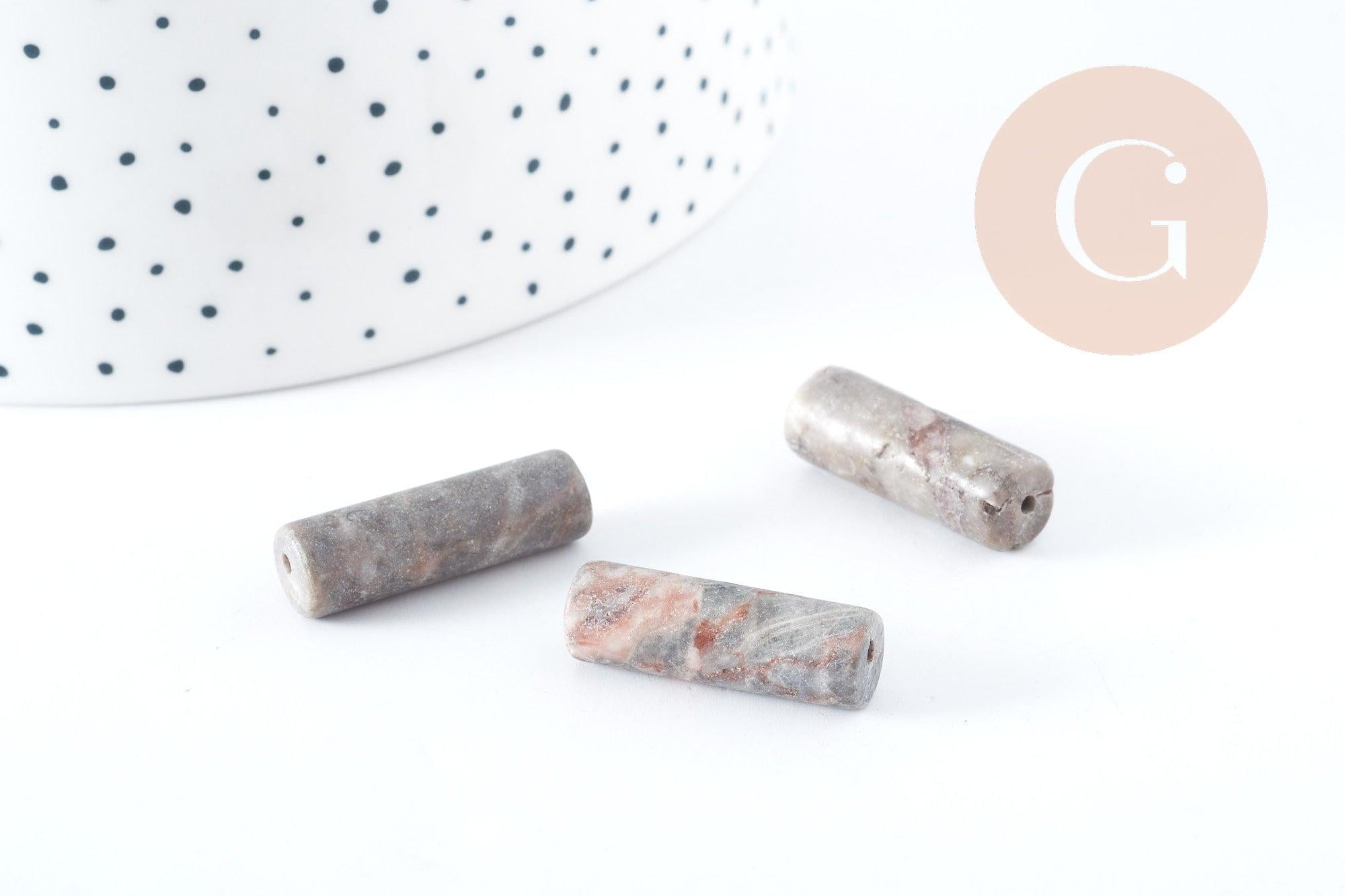 Perle tube jaspe beige naturel 27mm, x5 (G8288)