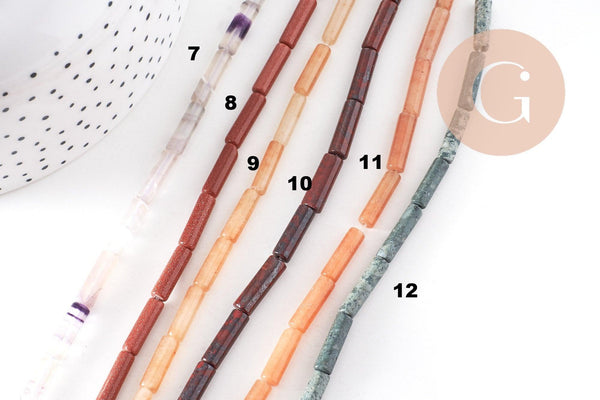 Perle tube pierre variée naturelle & synthèse 13-14mm, x1 fil de 40cm (G8904)