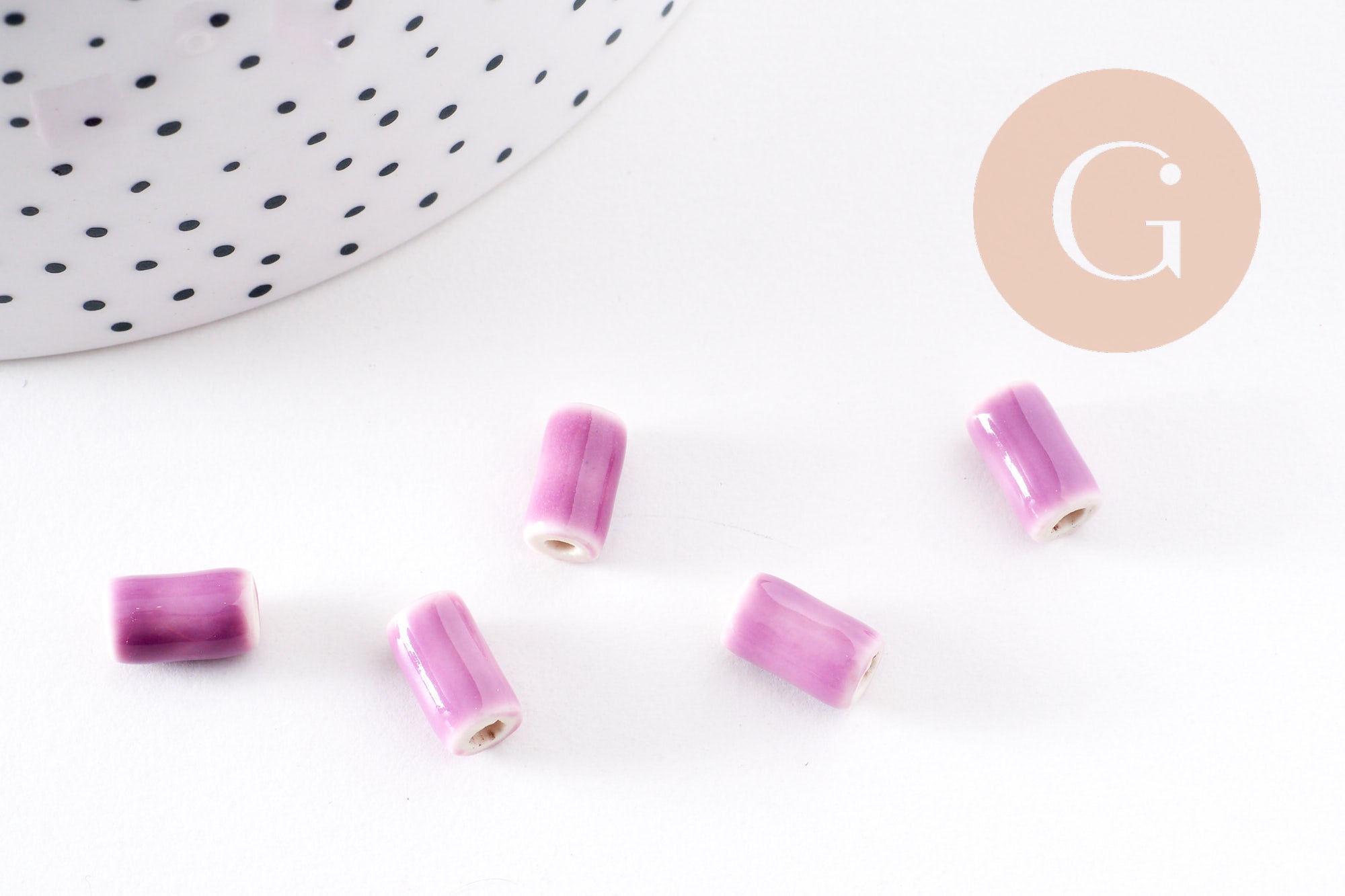 Perle tube porcelaine violette 10mm, x5 (G2351)