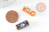 Perle tube talisman oeil protecteur émail coloré laiton doré 22mm, x1 (G9413)