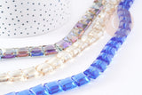 Perle verre carré irisé facetté 12mm, x5 perles (G9076)