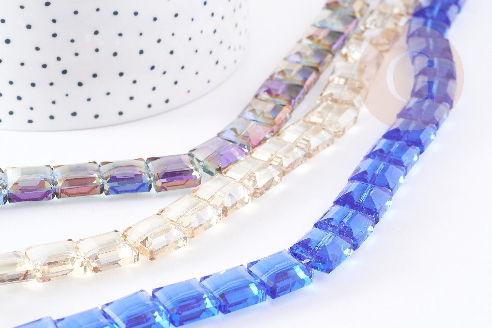 Perle verre carré irisé facetté 12mm, x5 perles (G9076)