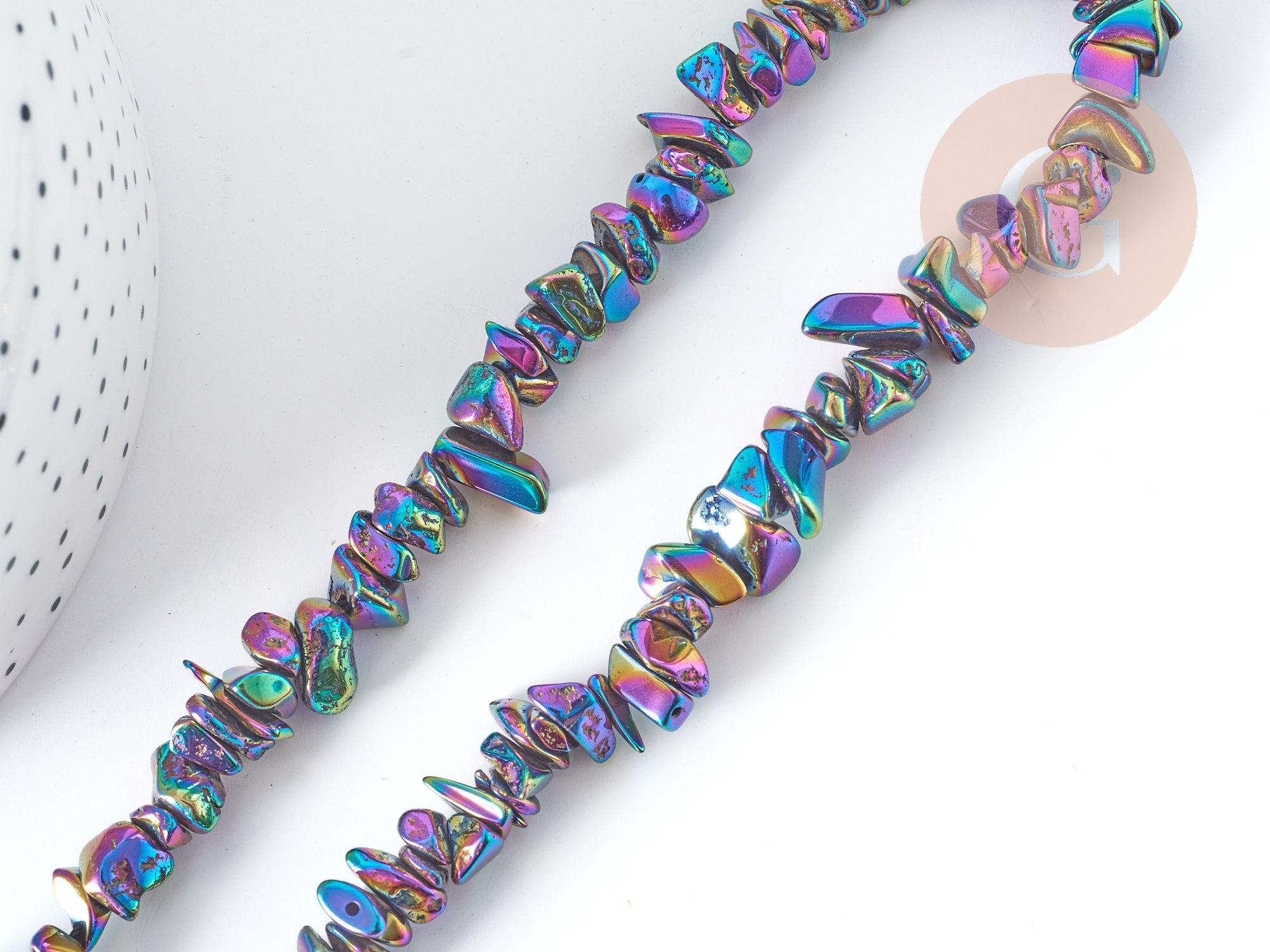 Perles Pépites hématite de synthèse multicolore 5~15mm, fabrication de bijoux pierre, fil de 39cm , x1(G8976)