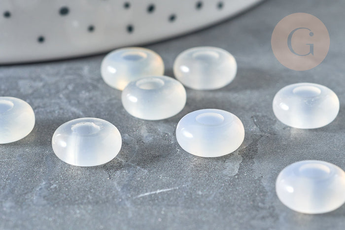 Perles Rondelles agate blanche naturelle 10x4.5mm, création bijoux pierre, x 2 (G7894)