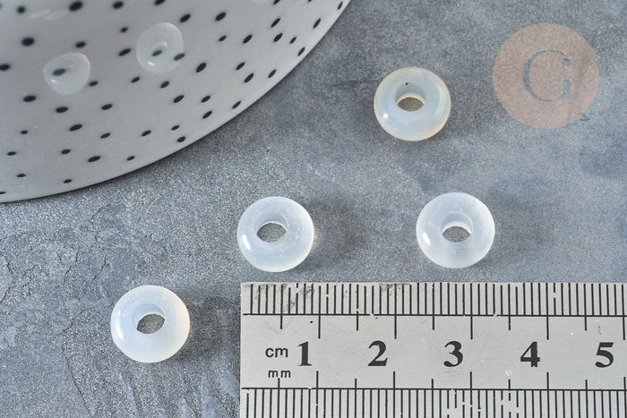 Perles Rondelles agate blanche naturelle 10x4.5mm, création bijoux pierre, x 2 (G7894)