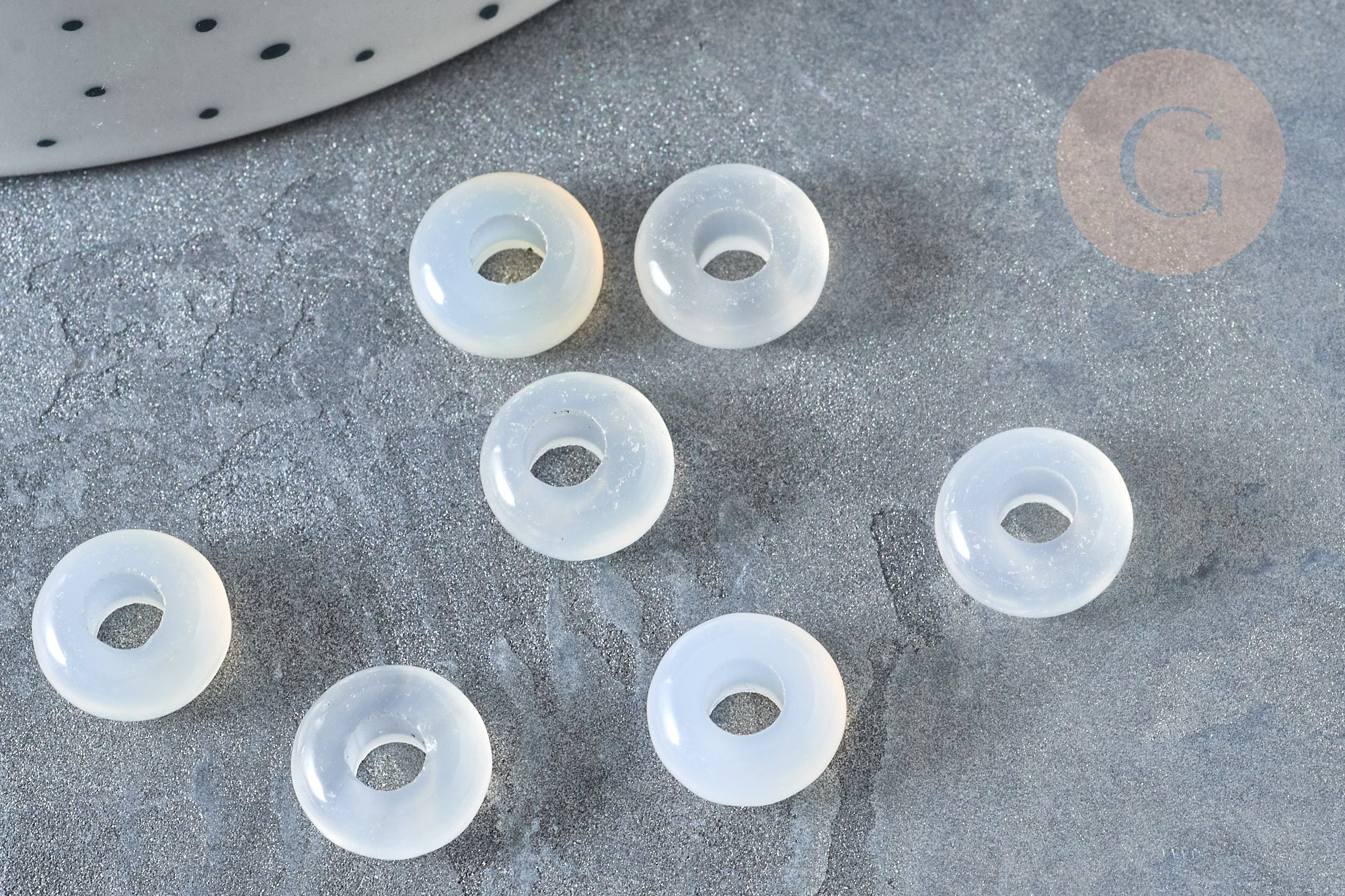 Perles Rondelles agate blanche naturelle 10x4.5mm, création bijoux pierre, x 2 (G7894)