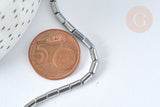 Perles Tube verre argent platine brillant 4.5x2.5mm, x1 fil de 36cm (G7341)