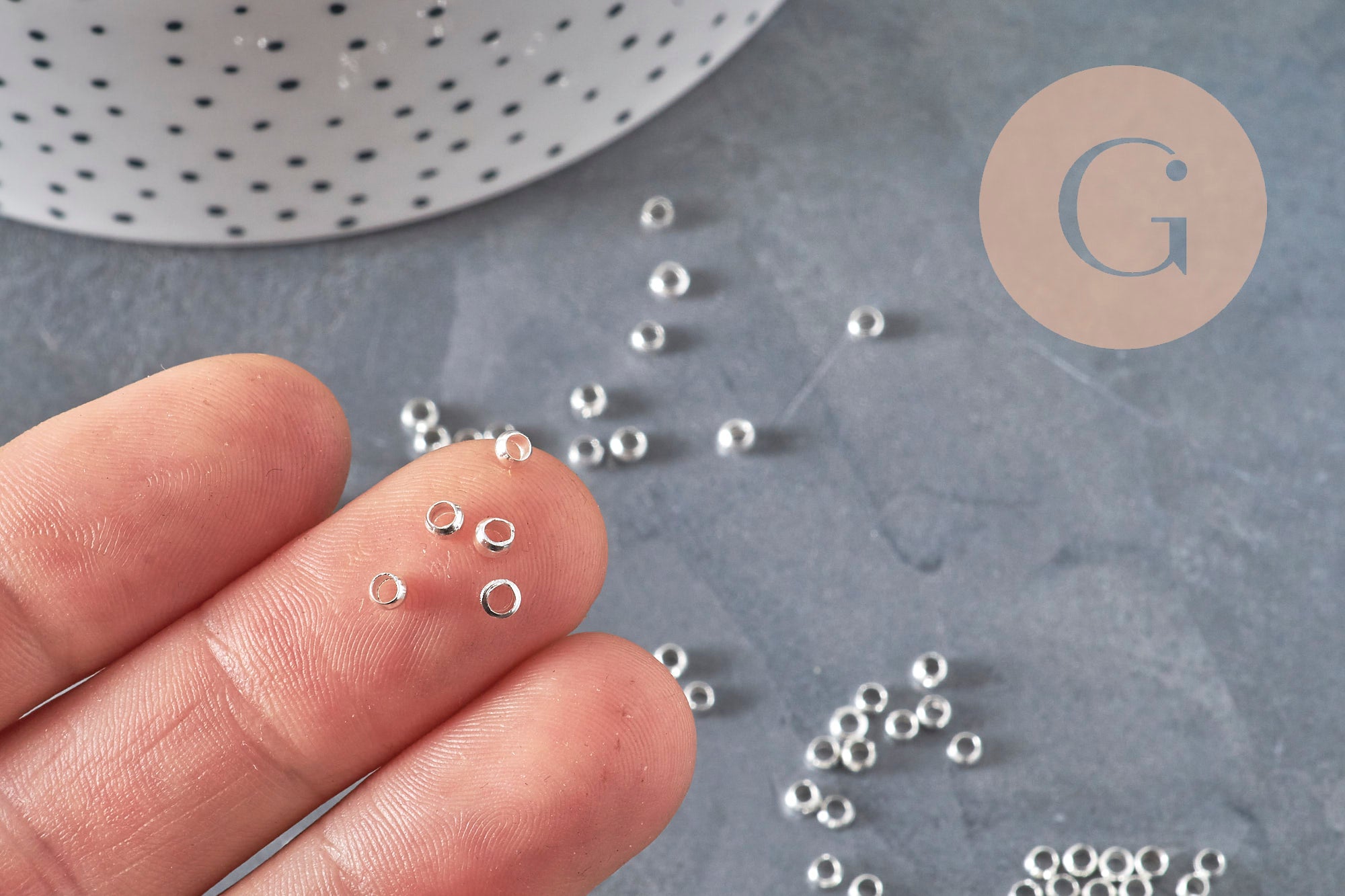 Silver-plated brass crimp beads 3x2mm, x2 Grams (G11269)
