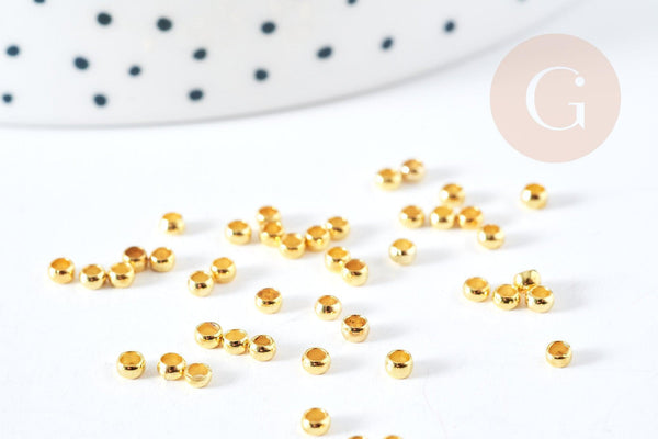 Perles à écraser laiton doré 2.5x1.5mm, fournitures dorées pour création bijoux, x5Gr (G2551)