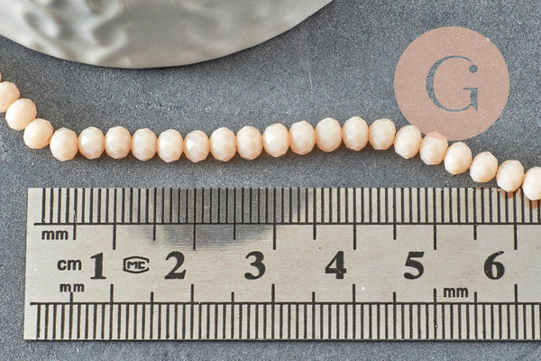 Perles abacus cristal beige opaque 4x3mm, perle cristal verre facette,fil de 40cm x1 (G8521)