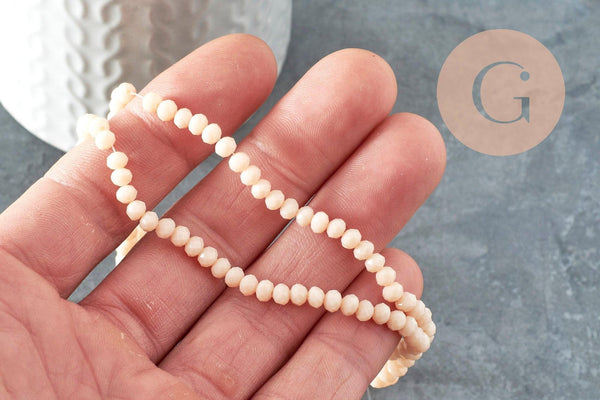 Perles abacus cristal beige opaque 4x3mm, perle cristal verre facette,fil de 40cm x1 (G8521)