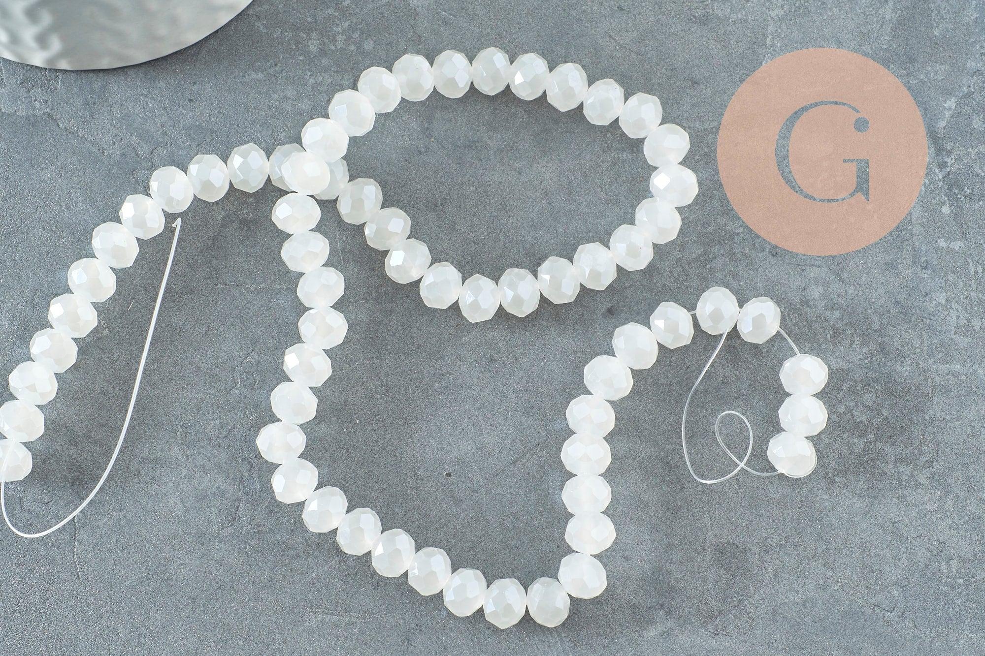 Perles abacus cristal blanc irisé 8x6mm, x1 fil de 49cm (G3386)