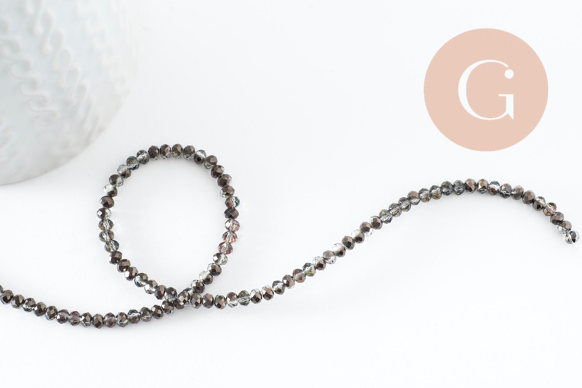 Perles abacus cristal gris transparent irisé 3.5x2.5mm, perles bijoux cristal facette, x1 fil 25.4cm (G6758)