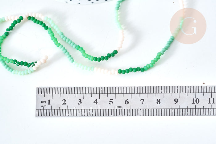 Perles abacus verre vert camaïeu 3x2.5mm, perles cristal, le fil de 42.5cm, x1 (G7830)