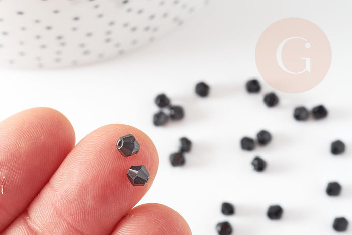 Perles bicone en verre noir 3mm, cristal toupies, x1 Gr (G9235)
