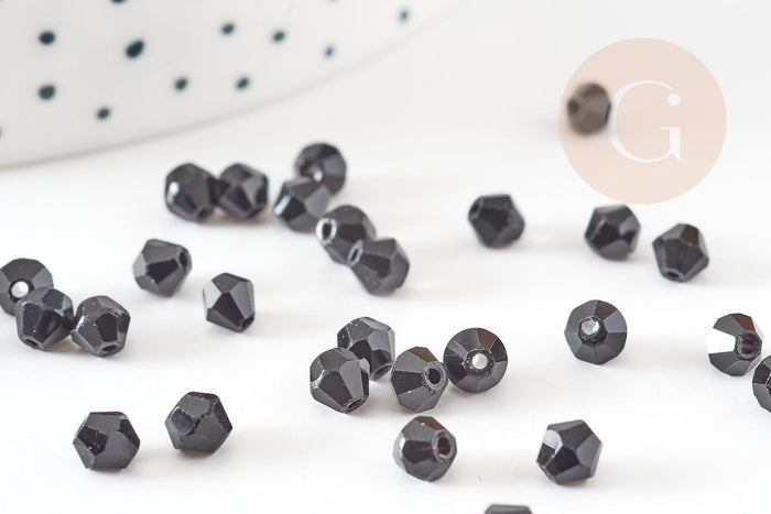 Perles bicone en verre noir 3mm, cristal toupies, x1 Gr (G9235)
