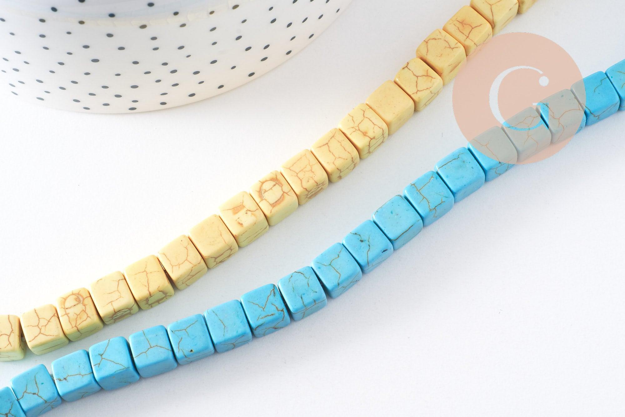 Perles carré multicolore howlite, perle turquoise, création bijoux,perle pierre, création bijoux, fil de 50,8x8mm, X1 (G2030)
