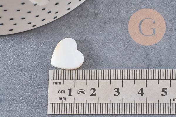 Perles coeur nacre blanche naturelle 13mm, x5 (G1073)