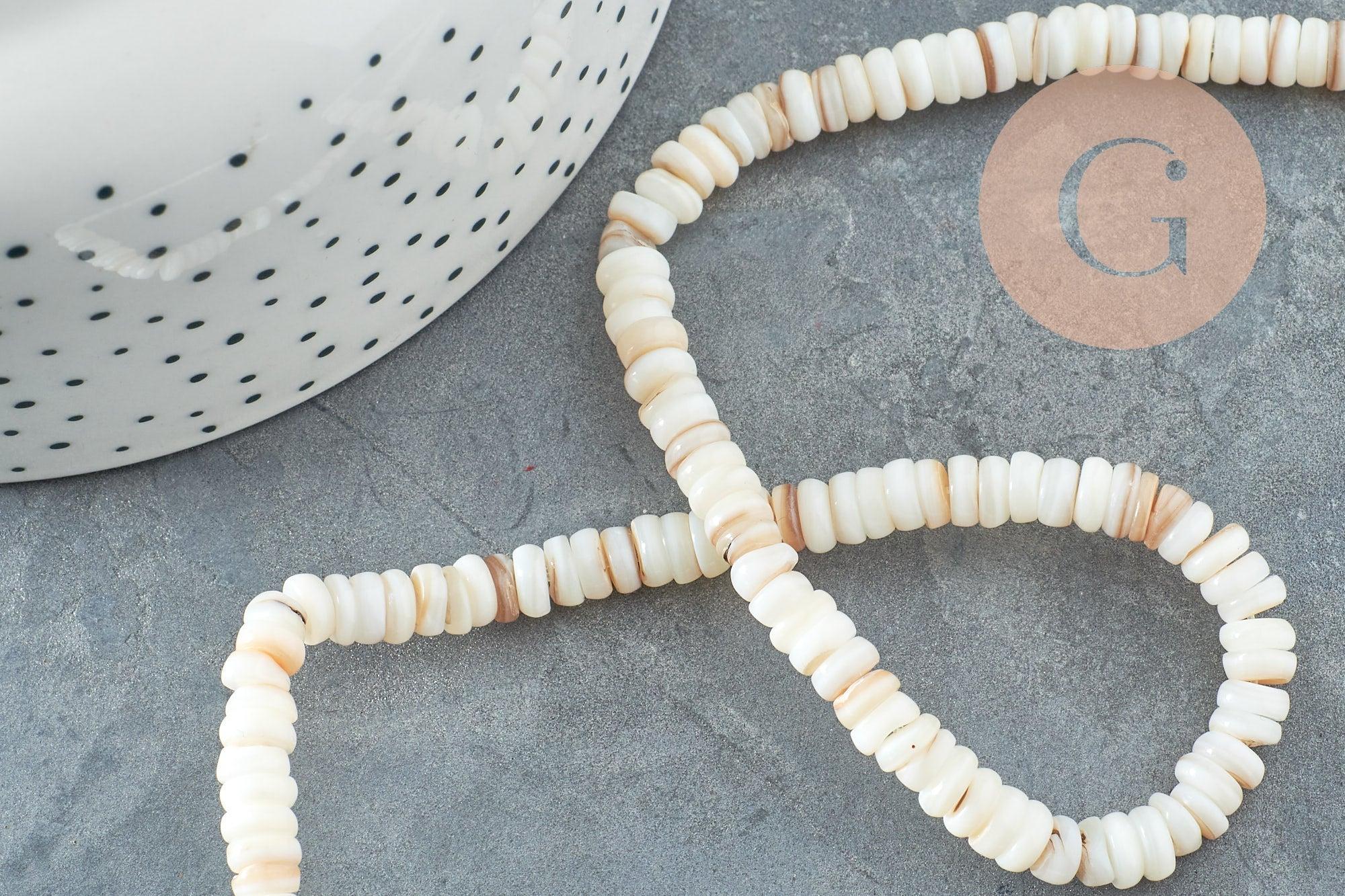 Perles coquillage blanc naturel heishi 5-6mm, fil de 40cm x1 (G1814)