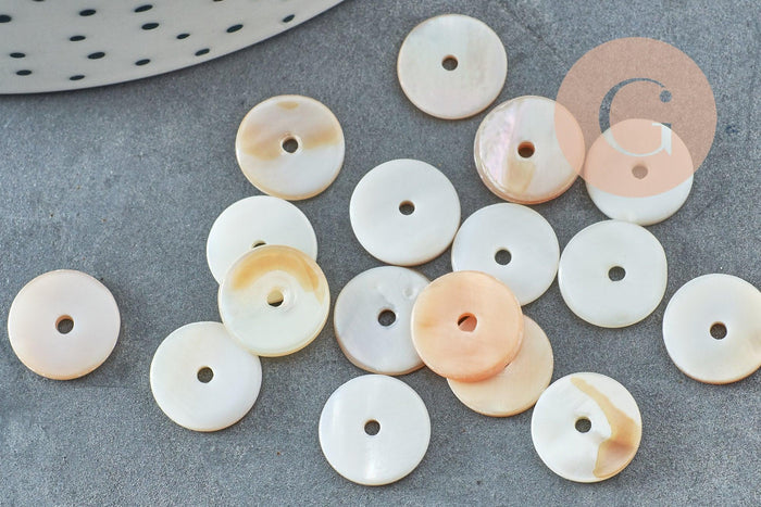 Perles coquillage blanc naturel heishi, rondelle coquillage ivoire,perle coquillage, 10mm, x50 (G5570)
