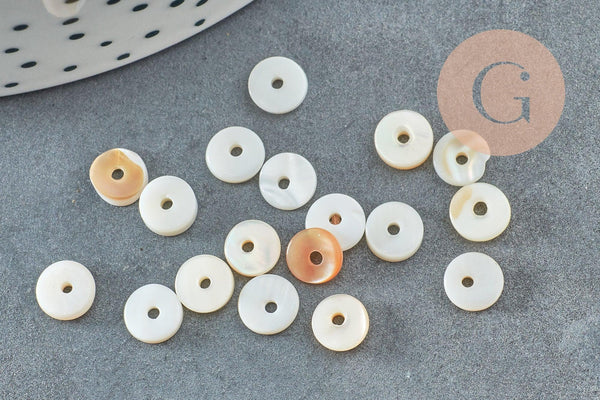 Perles coquillage blanc naturel heishi,rondelle coquillage ivoire,perle , 6mm, x50 (G3919)