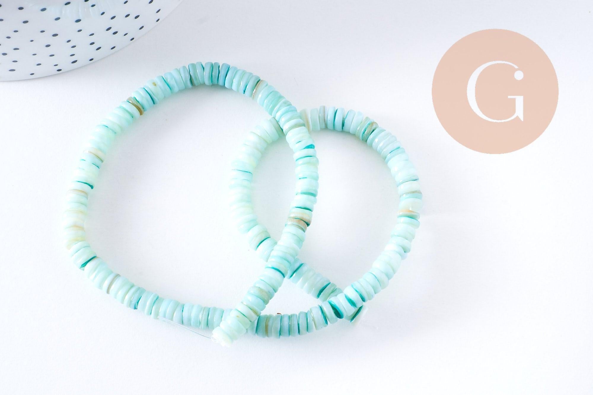 Perles coquillage bleu naturel heishi 5-6mm, x1 fil de 40cm (G3911)