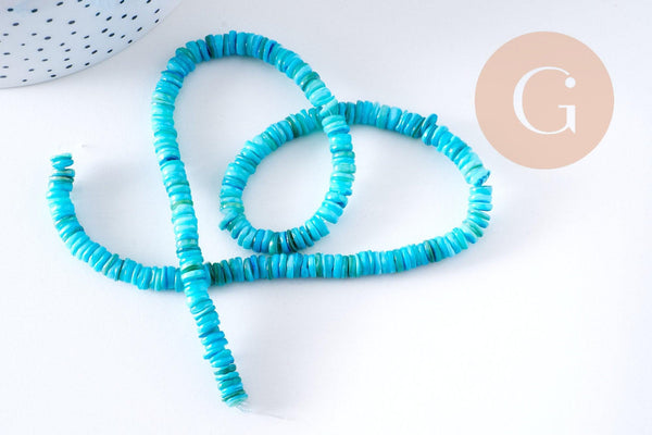 Perles coquillage bleu naturel heishi 5-6mm, x1 fil de 40cm (G3911)