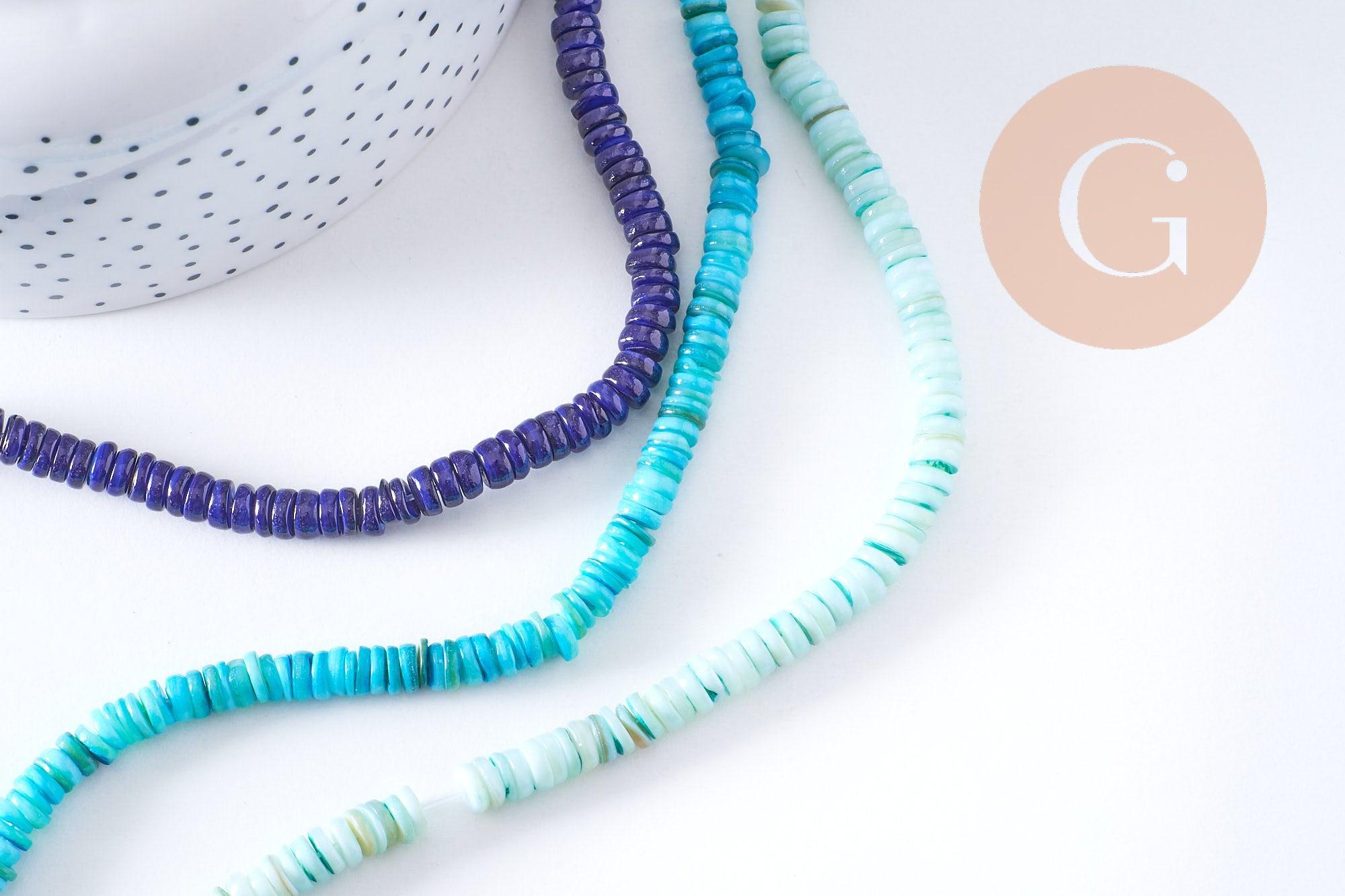 Perles coquillage bleu naturel heishi 5-6mm, x1 fil de 40cm (G3911)