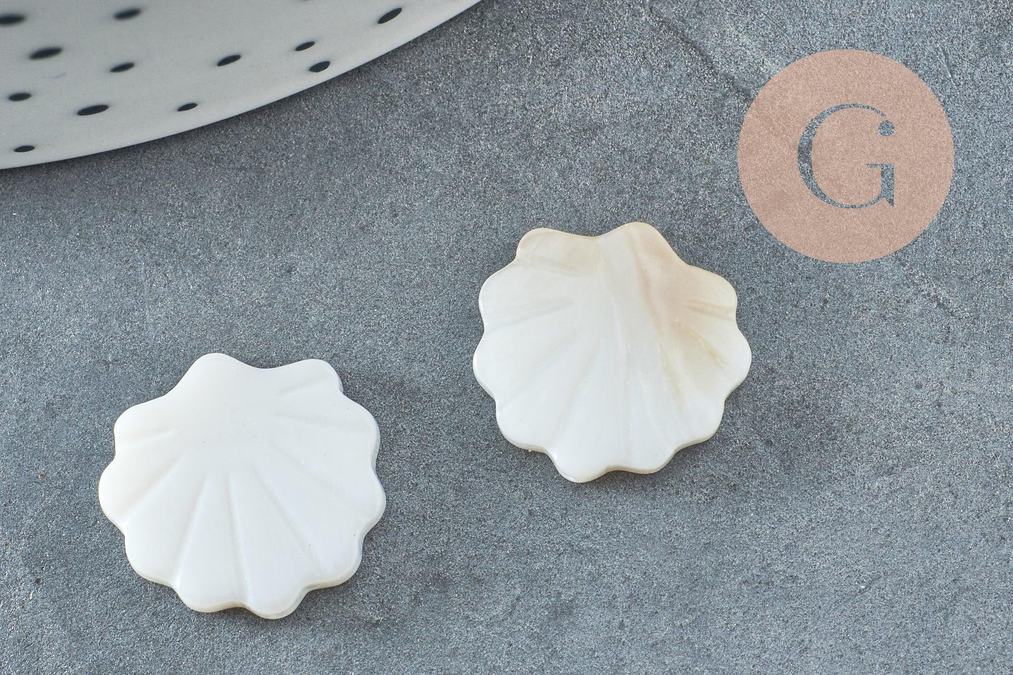 Perles coquillage nacre blanche naturelle 15.5mm, x2 (G3424)