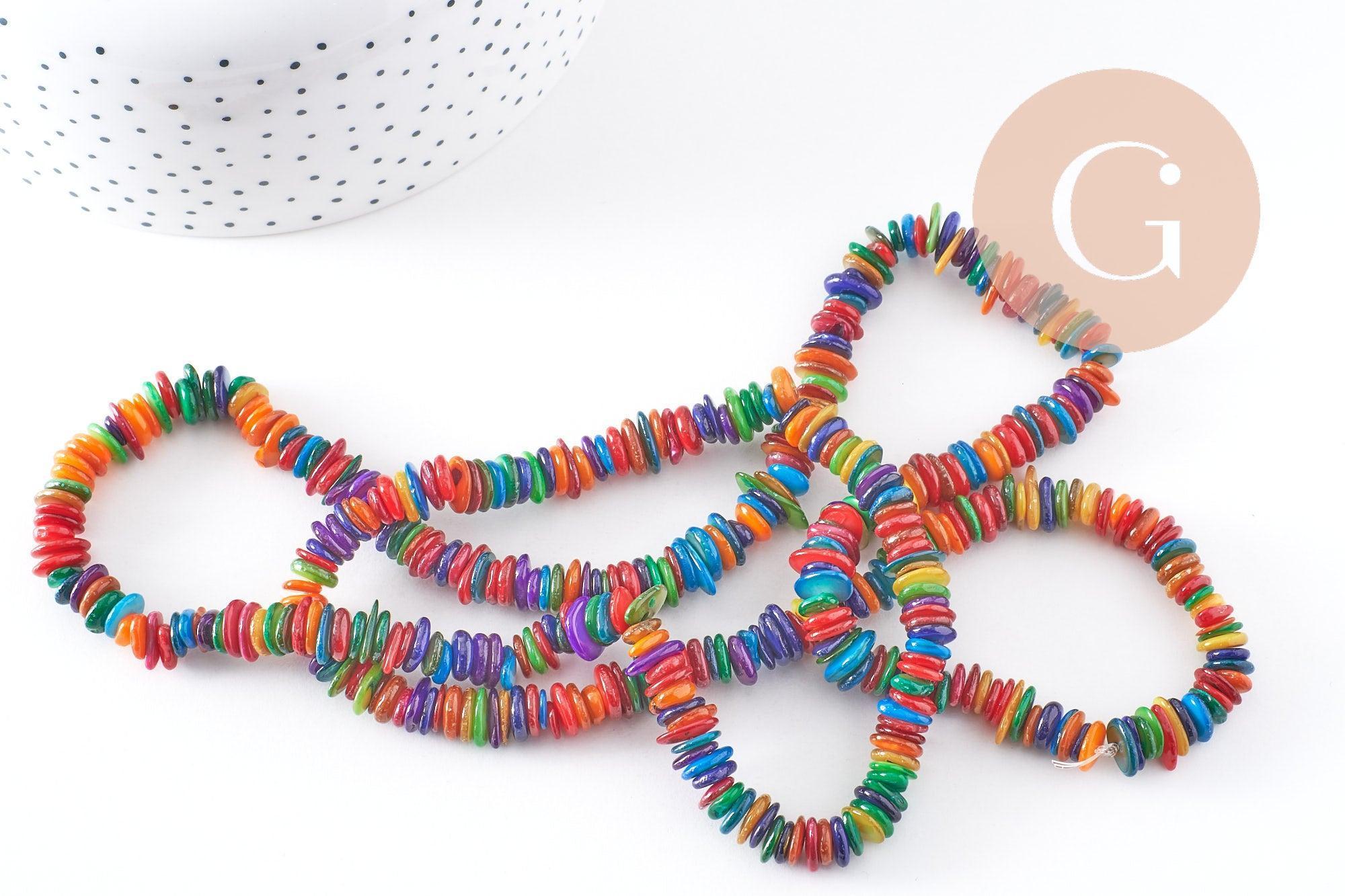 Perles coquillage naturel multicolore 5-10mm, x1 fil (G3031)
