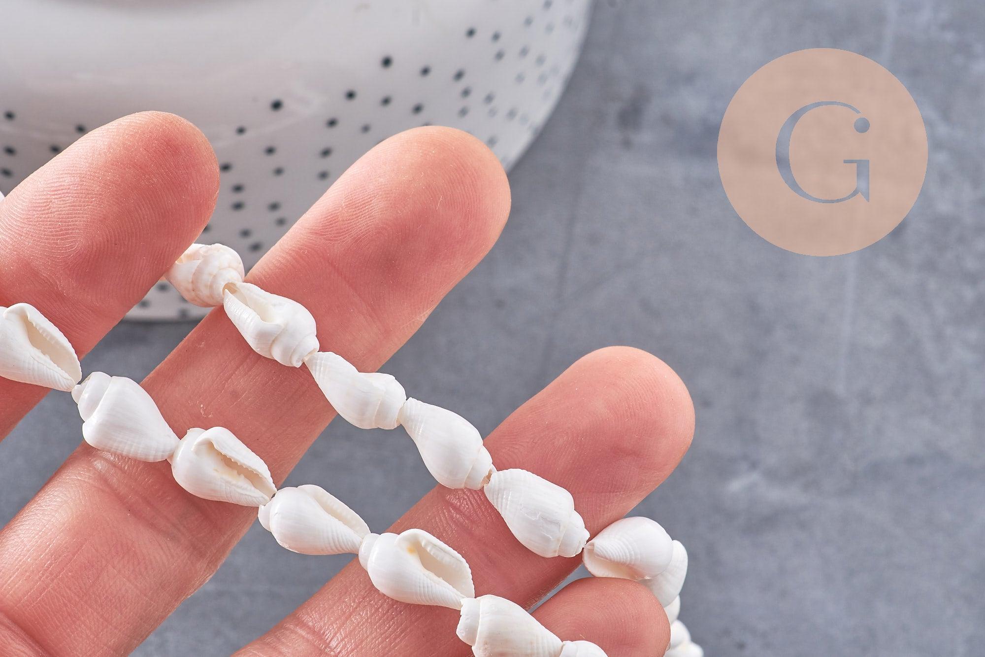 Perles coquillage naturel percés blanc, x1 fil de 135cm (G7987)