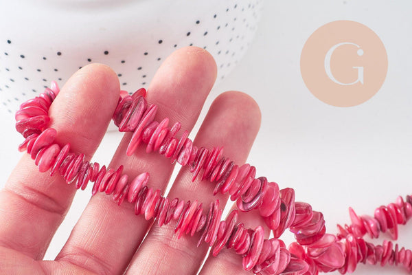 Perles coquillage naturel rose 8-28mm, x1 fil de 75cm (G1029)