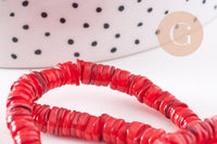Perles coquillage rouge naturel heishi 5-6mm, x1 fil de 40cm (G1813)