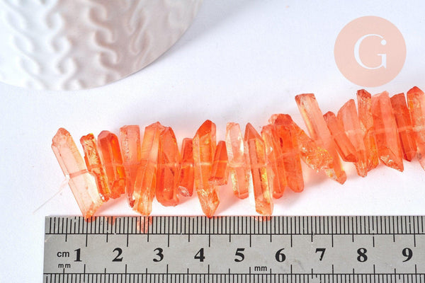 Perles cristal de roche teinté orange, pierre roulée ,perle pierres naturelle, 14-30mm, x10 (G6900)