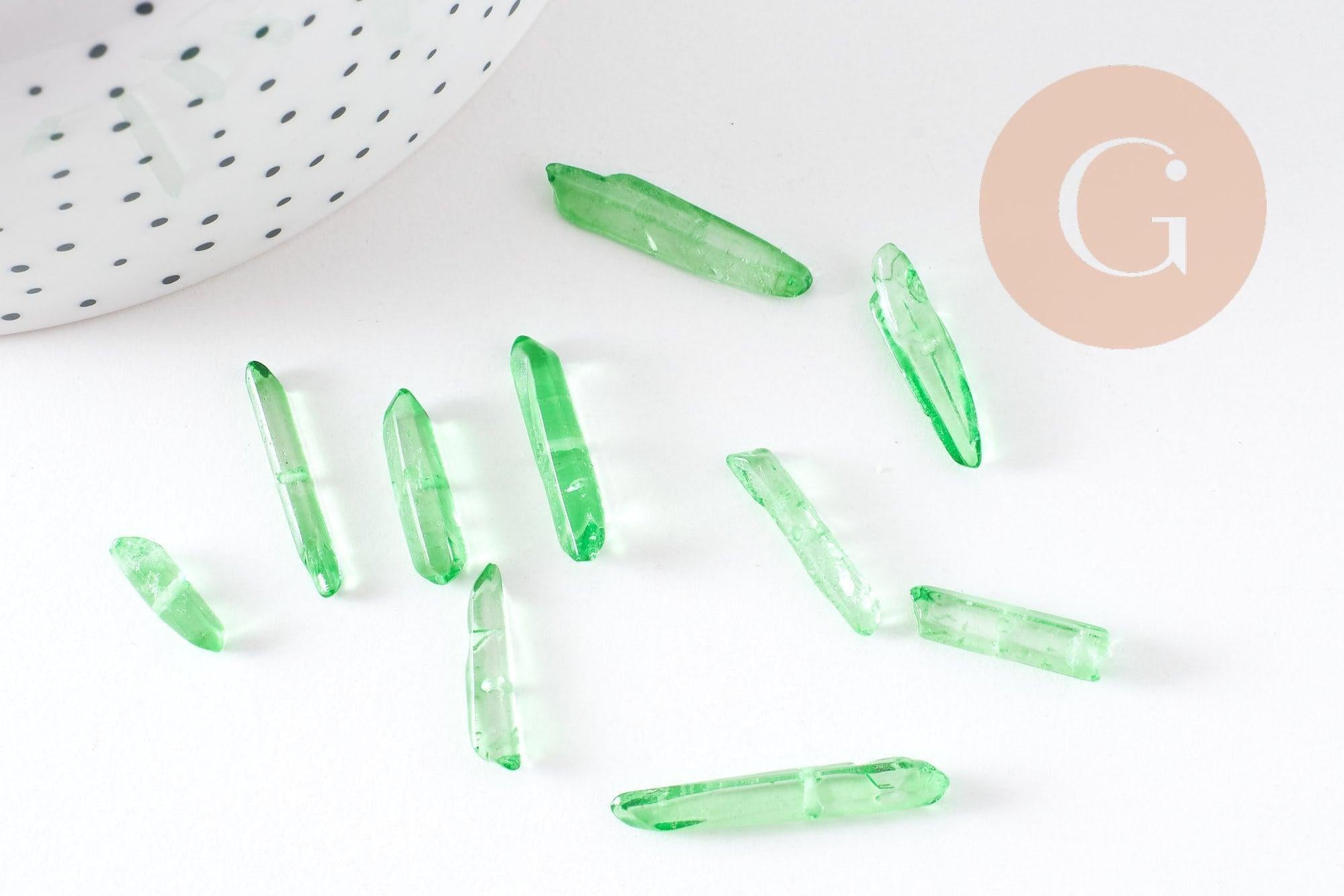 Perles cristal de roche vert,pierre brute, création bijoux,perle pierres, pierre naturelle, 14-30mm, x10 G0323