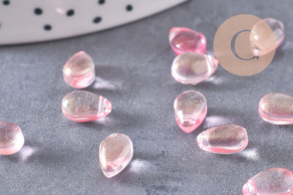 Perles cristal goutte rose or, cristal tchèque, perles goutte, perle ,9x6x5mm, x50 (G6858)
