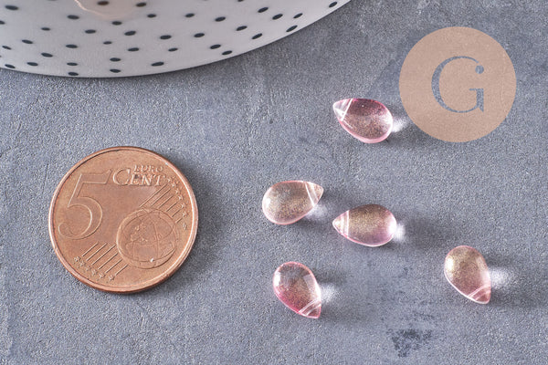 Perles cristal goutte rose or, cristal tchèque, perles goutte, perle ,9x6x5mm, x50 (G6858)