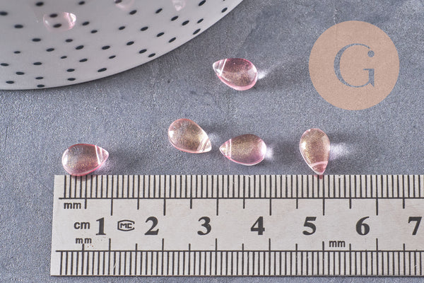 Perles cristal goutte rose or, cristal tchèque, perles goutte, perle ,9x6x5mm, x50 (G6858)