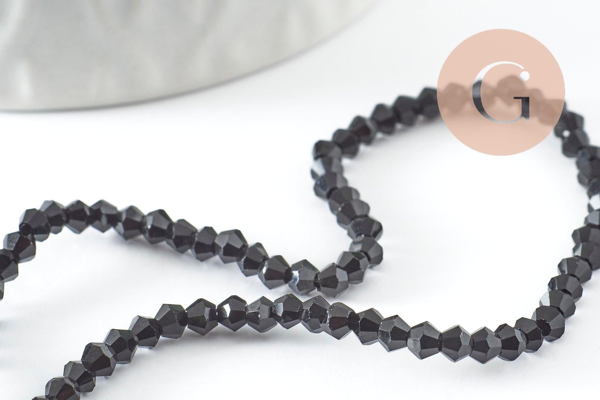 Perles cristal toupies à facette noir 2x3mm, x1 fil de 49cm (G4670)