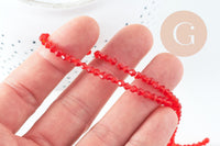 Perles cristal toupies à facette rouge transparent 3.5mm, fil de 32cm x1 (G10727)