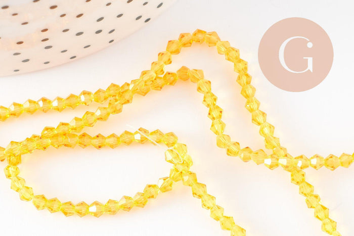 Perles cristal toupies facette orange transparent,perles bijoux,Perle bicone facette, fil de 41cm, 3mm, x1 (G2599)