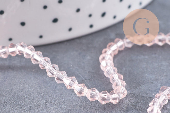 Perles cristal toupies facette rose transparent facetté 3mm, x1 fil de 44 cm (G1856)