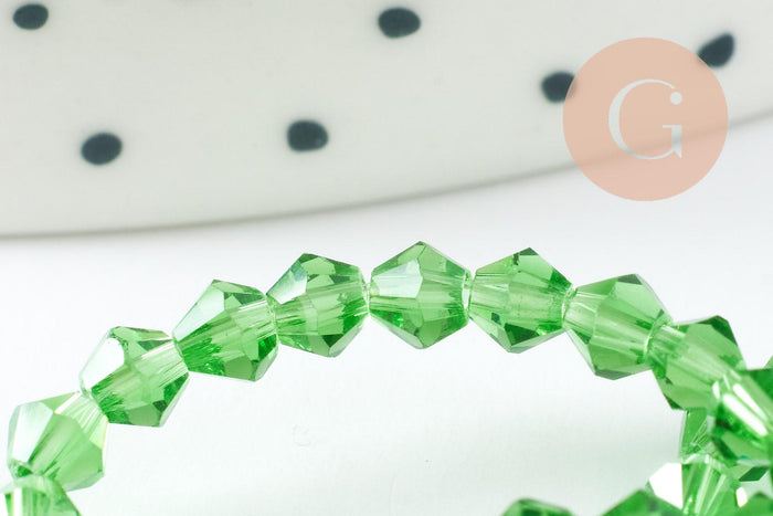 Perles cristal toupies facette vert transparent, perles bijoux,Perle bicone facette, 3mm, fil de 47cm, x1 (G0322)