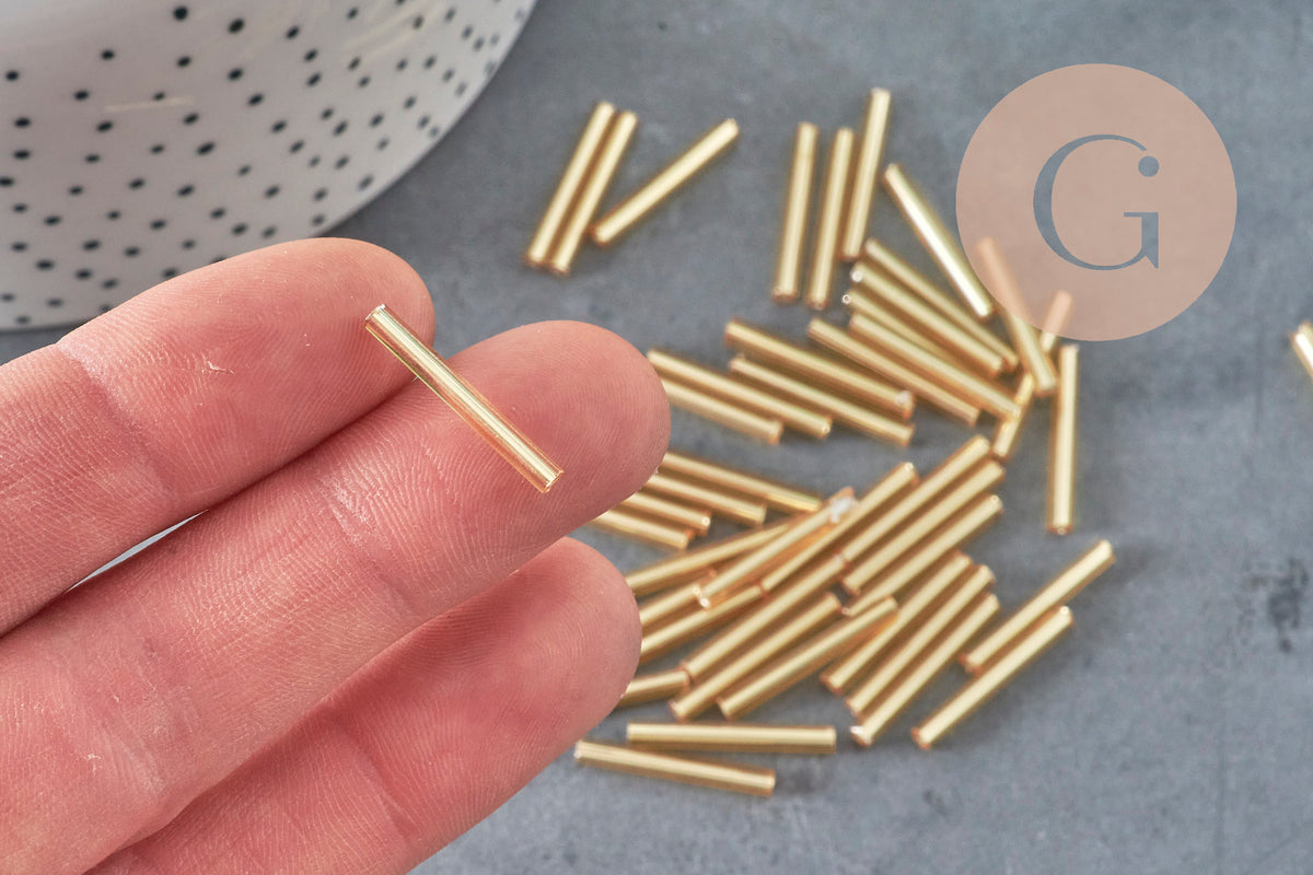 20x2.5mm Metallic Gold Tube Seed Beads, Jewelry Making Costume Jewelry, x 10gr G8989 