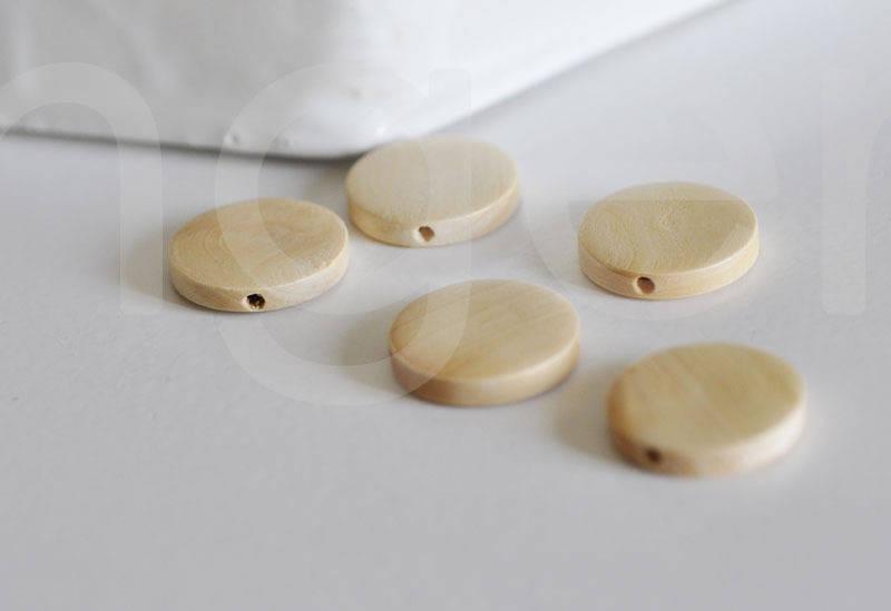Perles disque bois naturel 25mm, x5 (G0333)