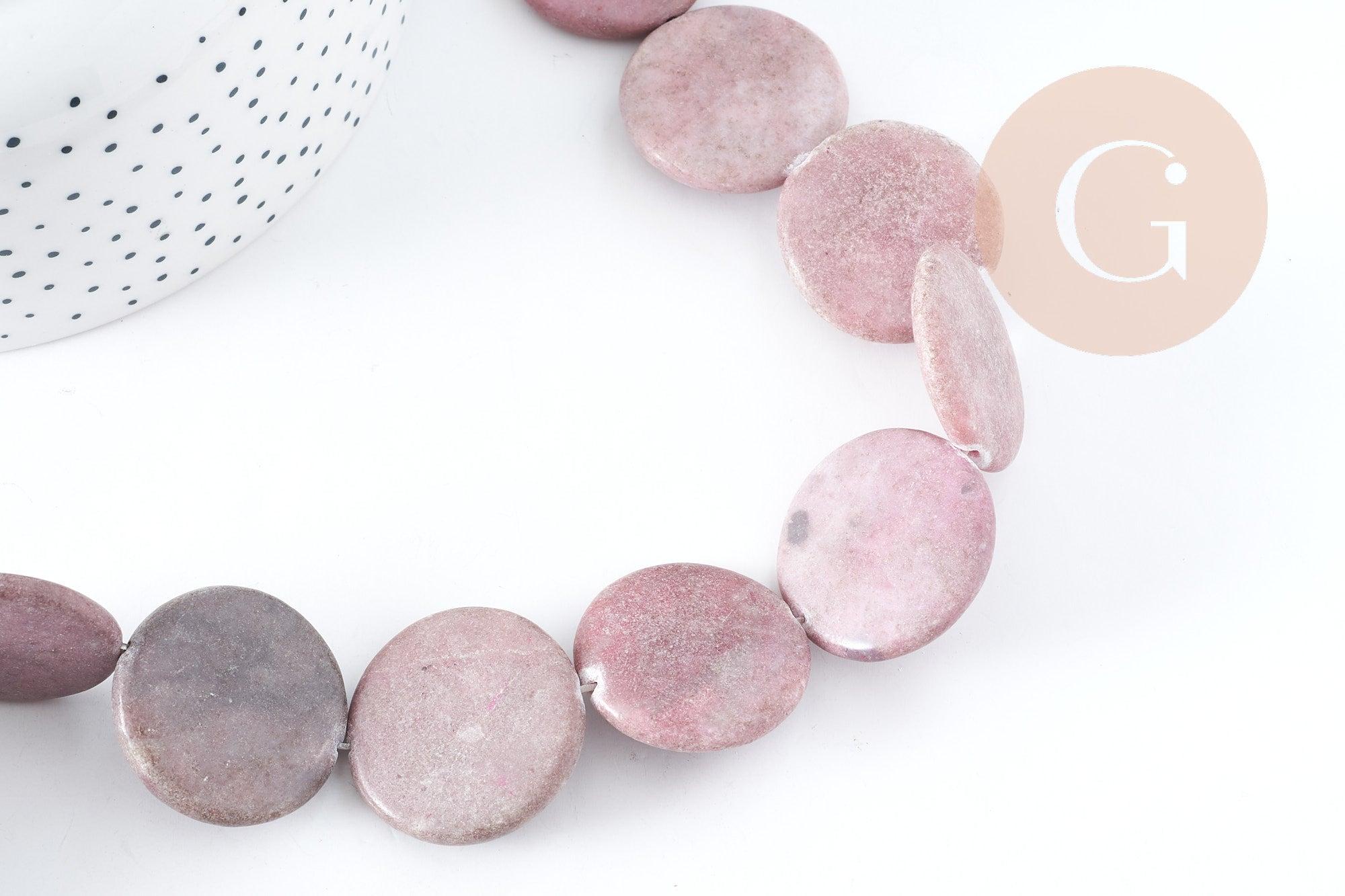 Perles disque jaspe rose naturel 25mm,création boucles et colliers pierre naturelle, x5 (G8276)
