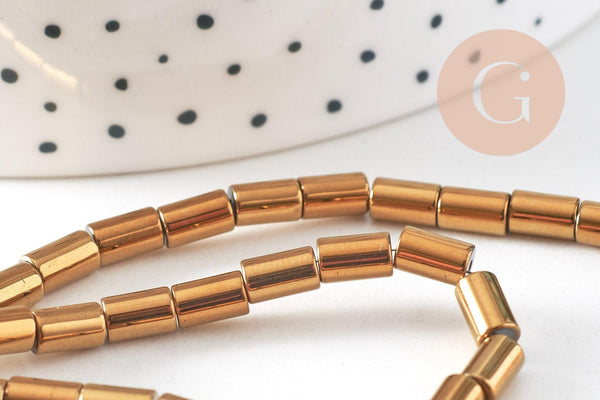 Perles en hématite dorée non magnétique, perle colonne pierre, 6x4mm, fil de 60 perles, x1 (G3626)