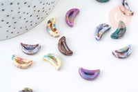 Perles en porcelaine lune 16mm émail multicolore, création bijoux porcelaine céramique, x5 (G5649)