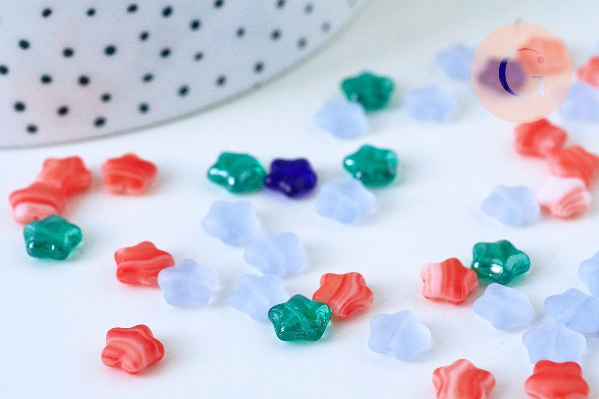 Perles étoile multicolore 8x8.5mm cristal tchèque, x50 (G5839)